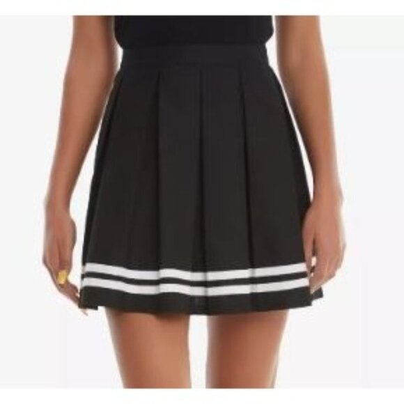 Hot Topic Pleated Black Cheer Skirt Emo Goth White Stripes Women's Size Large - Picture 1 of 8